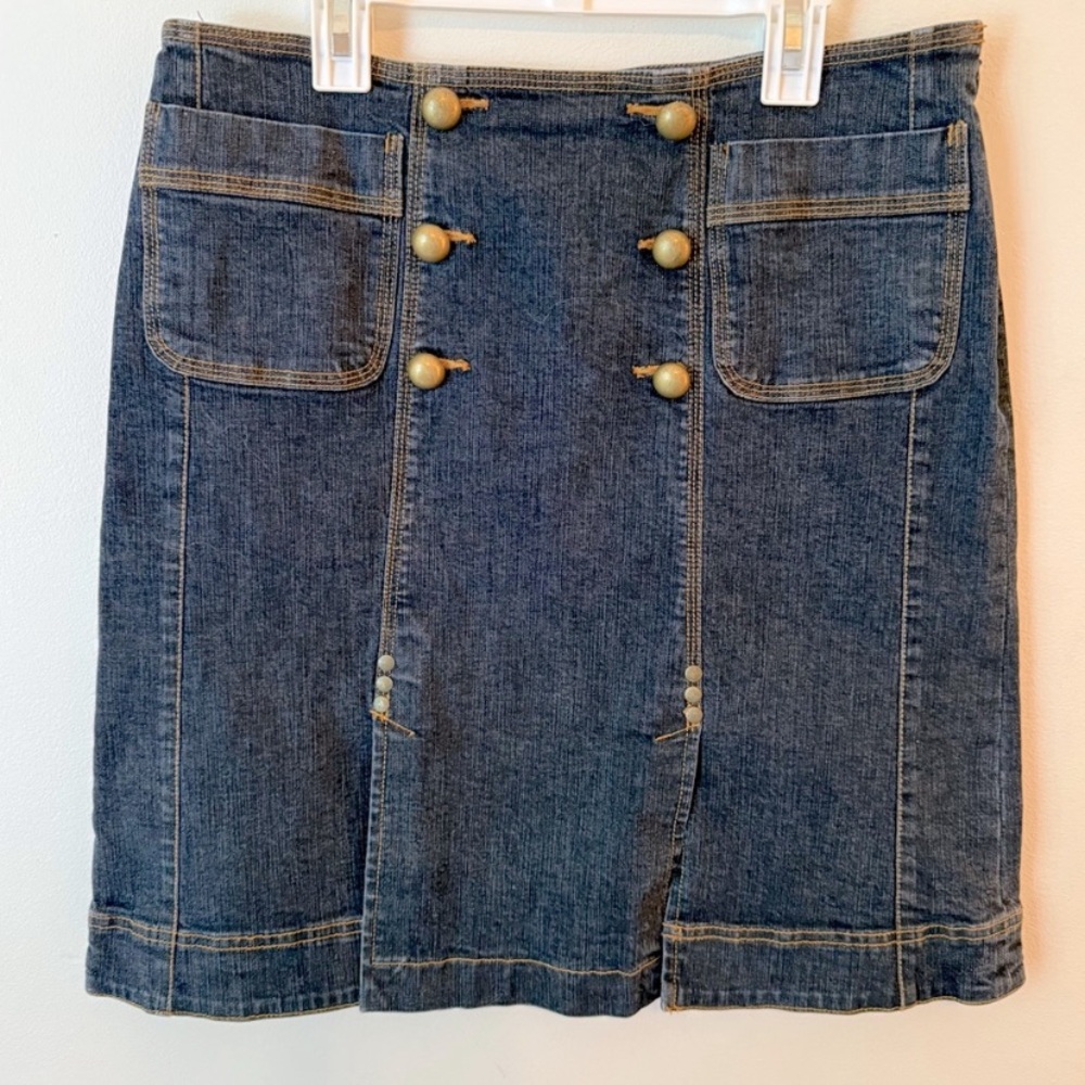 Denim Button-Front Skirt
